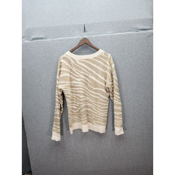 Banana Republic Womens V-Neck Zebra Print Sweater M Cotton Blend Beige & White - Picture 4 of 4